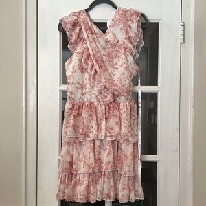 NWT Misguided Pink Floral Print Tiered Ruffle Dress